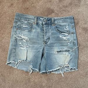 American Eagle Tomgirl Distressed Stretch Midi Denim Short